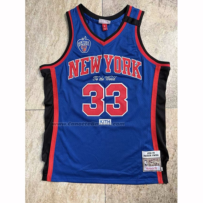 Maglia New York Knicks Patrick Ewing No 33 Mitchell & Ness 1998-99 Blu